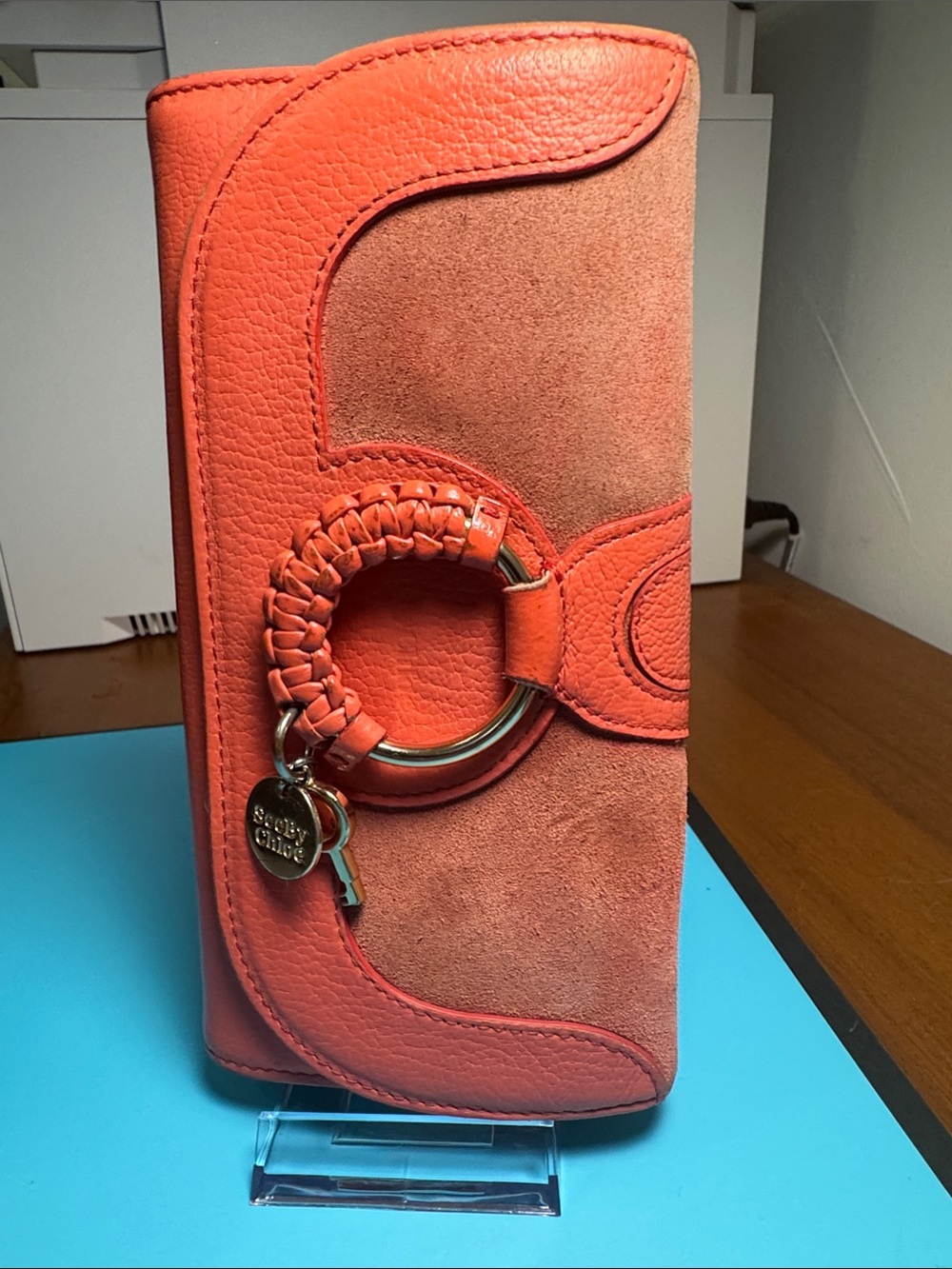 See By Chloe Melon Orange Suede & Leather Long Wallet